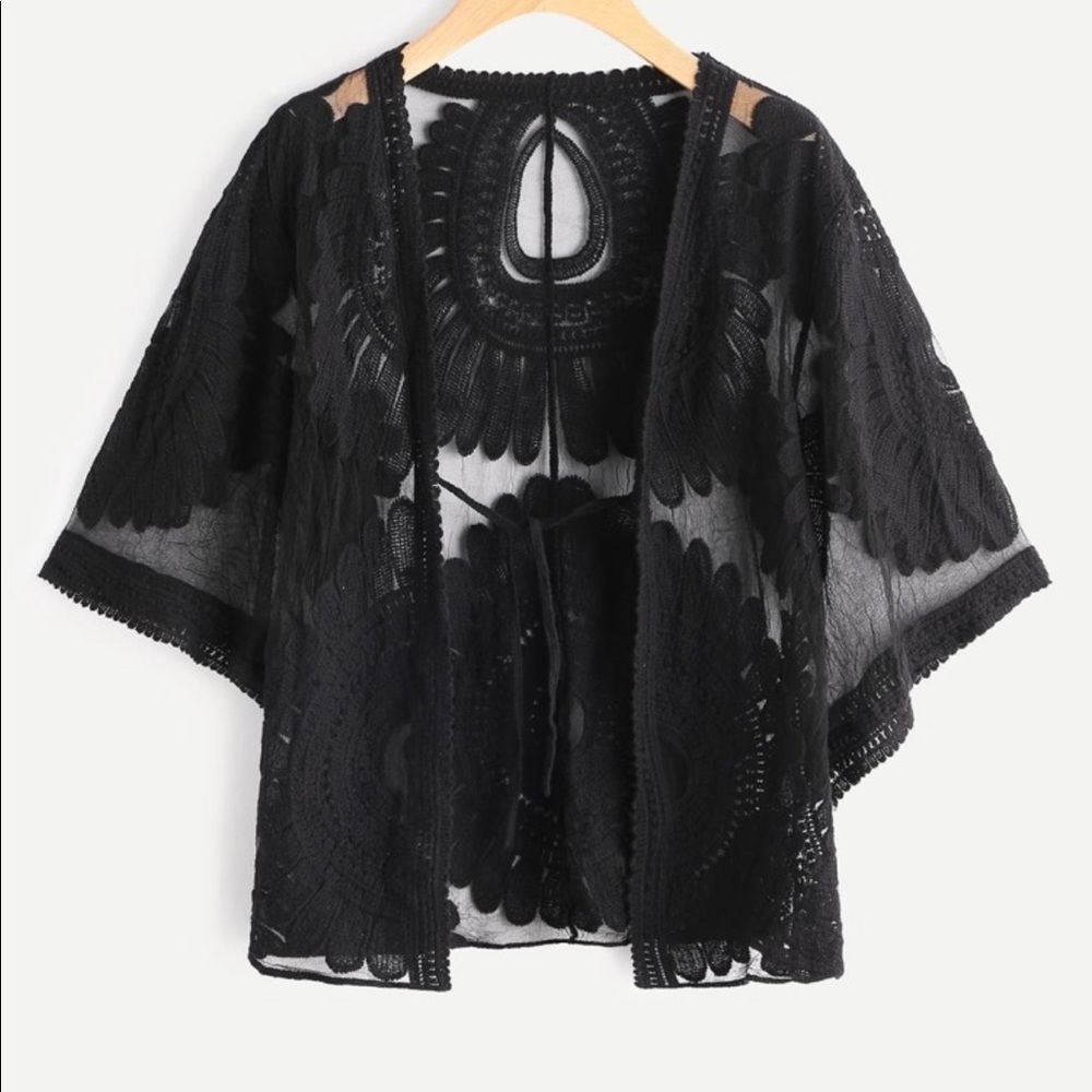 SHEIN - Black Sheer Mesh cover up top - O/S